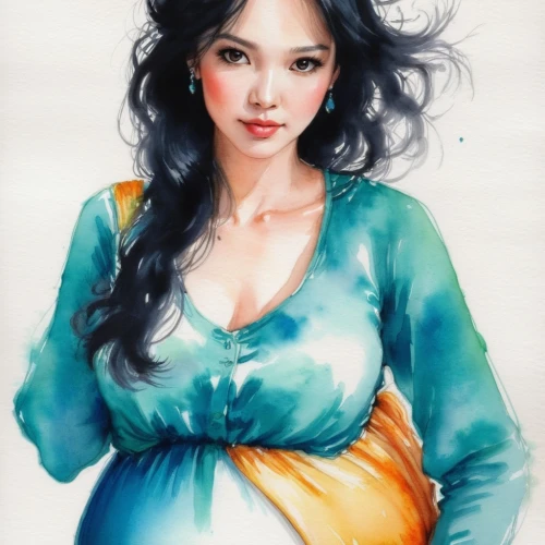 vietnamese woman,asian woman,mulan,vietnamese,ao dai,nước chấm,miss vietnam,chinese art,oriental girl,cao lầu,kaew chao chom,mì quảng,watercolor women accessory,japanese woman,woman portrait,asian girl,teal blue asia,gỏi cuốn,watercolor pin up,chạo tôm,Illustration,Paper based,Paper Based 07