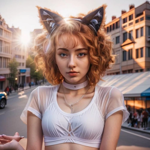 cat ears,feline look,cat european,street cat,kat,puma,feline,alley cat,cat's eyes,cat head,cat,choker,lynx,girl in t-shirt,harajuku,ginger cat,cat eyes,anime girl,street fair,on the street