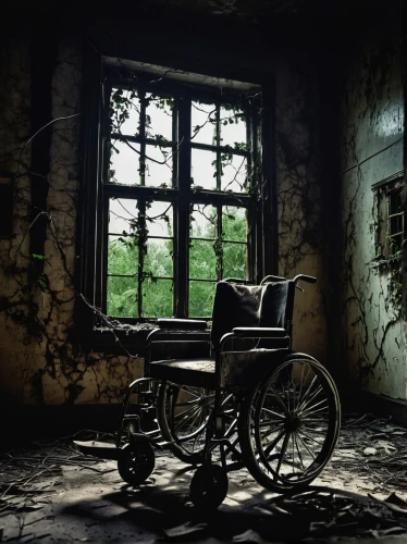 nursing home,wheelchair,abandoned places,luxury decay,the physically disabled,abandoned,abandoned place,dilapidated,retirement home,hospital bed,abandoned room,motorized wheelchair,derelict,asylum,urbex,abandoned house,abandonded,wheelchair accessible,house insurance,lostplace,Conceptual Art,Fantasy,Fantasy 12