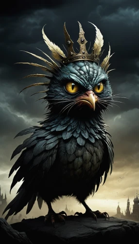 king of the ravens,crow queen,nocturnal bird,angry bird,bird bird-of-prey,crows bird,corvus,3d crow,gryphon,corvidae,bird of prey,owl-real,murder of crows,black crow,black raven,prince of wales feathers,predatory bird,owl,griffon bruxellois,sparrow owl,Illustration,Abstract Fantasy,Abstract Fantasy 18