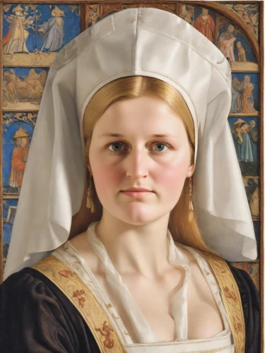 portrait of christi,portrait of a girl,bouguereau,portrait of a woman,girl with bread-and-butter,gothic portrait,holbein,cepora judith,woman's face,mary 1,the girl's face,girl with cloth,raffaello da montelupo,female nurse,bougereau,woman holding pie,angel moroni,the prophet mary,the magdalene,girl with a pearl earring,Digital Art,Comic