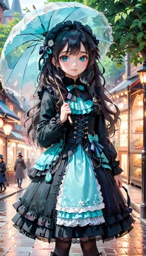 umbrella,little girl with umbrella,rainy,summer umbrella,walking in the rain,in the rain,hatsune miku,parasol,umbrellas,asian umbrella,harajuku,blue rain,rain,japanese umbrella,miku,naginatajutsu,cyan,rainy day,raincoat,rain suit,Anime,Anime,Cartoon