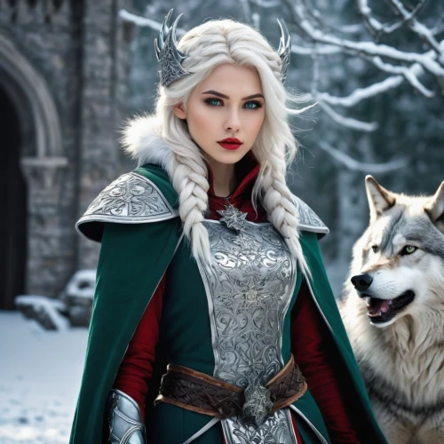 white rose snow queen,the snow queen,white shepherd,fantasy picture,heroic fantasy,wolf couple,two wolves,suit of the snow maiden,eternal snow,fantasy woman,red riding hood,ice queen,nordic,european wolf,wolves,wolf,carpathian shepherd dog,wolf hunting,female warrior,howling wolf,Conceptual Art,Fantasy,Fantasy 30