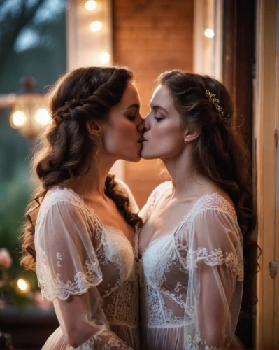 wedding photo,girl kiss,two girls,wedding photography,the victorian era,victorian style,sisters,wedding dresses,kissing,silver wedding,vintage girls,cheek kissing,wedding couple,bridal veil,mother and daughter,married,wedding details,romantic portrait,mother of the bride,wedding dress train,Photography,General,Cinematic
