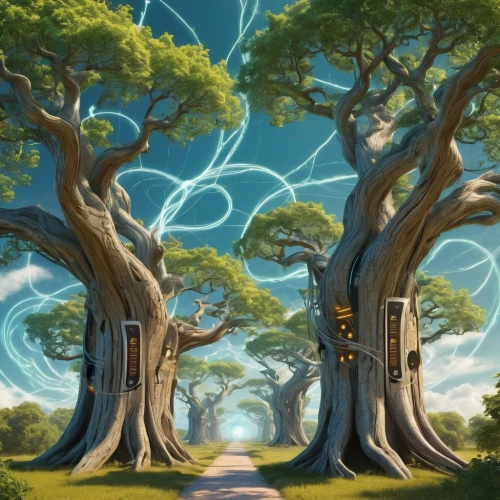 cartoon forest,the trees,tree of life,magic tree,druid grove,tree grove,trees,celtic tree,cartoon video game background,two oaks,grove of trees,the roots of trees,enchanted forest,circle around tree,palma trees,panoramical,big trees,fairy forest,the mystical path,forest of dreams,Conceptual Art,Sci-Fi,Sci-Fi 24