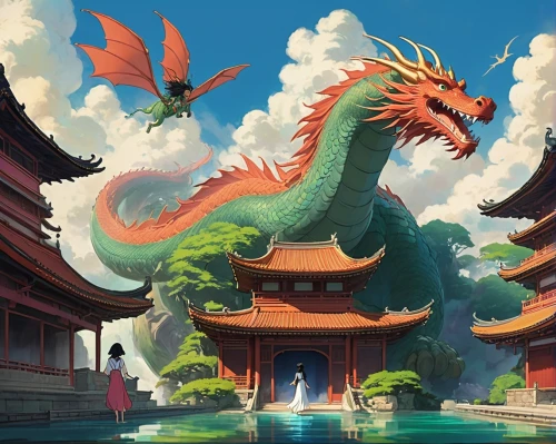 dragon li,chinese temple,chinese dragon,painted dragon,dragon,dragon boat,dragon of earth,dragon bridge,forbidden palace,world digital painting,green dragon,dragon design,dragon palace hotel,dragons,taipei,summer palace,chinese clouds,chinese architecture,asian architecture,dragon fire,Illustration,Realistic Fantasy,Realistic Fantasy 01