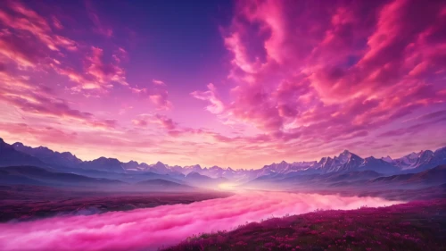 purple landscape,fantasy landscape,pink dawn,landscape background,mountain sunrise,full hd wallpaper,beautiful landscape,mountain landscape,splendid colors,mountainous landscape,fantasy picture,virtual landscape,high alps,epic sky,pink grass,hot-air-balloon-valley-sky,purple and pink,nature landscape,the alps,magenta,Photography,General,Commercial