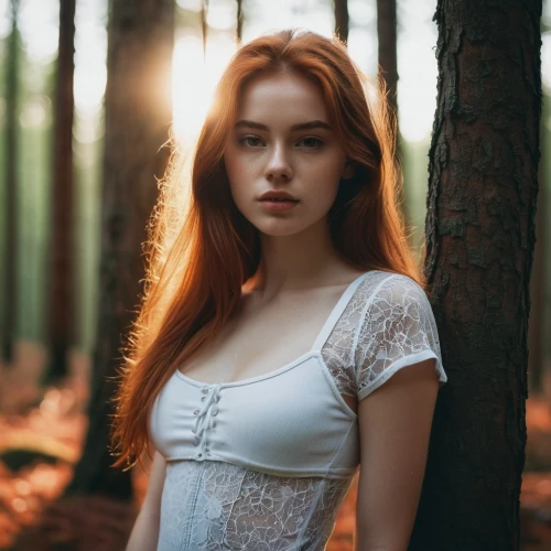 in the forest,young woman,girl in t-shirt,forest background,redheads,girl in a long dress,mystical portrait of a girl,ballerina in the woods,pale,redhead doll,poison ivy,portrait photography,romantic portrait,red-haired,redhair,bylina,beautiful young woman,girl with tree,girl portrait,eufiliya,Photography,Documentary Photography,Documentary Photography 08