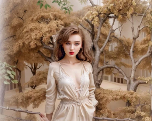 xuan lian,girl in a long dress,dried cassia,desert rose,fantasy picture,han thom,enchanting,secret garden of venus,linden blossom,ao dai,vintage dress,shahe fen,vintage woman,janome chow,rou jia mo,romantic look,fantasy woman,fairy tale character,fairy queen,photo painting