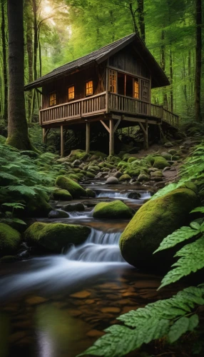 house in the forest,log home,germany forest,water mill,great smoky mountains,log cabin,summer cottage,the cabin in the mountains,home landscape,log bridge,secluded,beautiful home,tree house hotel,bavarian forest,treehouse,small cabin,house in mountains,tranquility,lodging,forest landscape,Photography,General,Fantasy