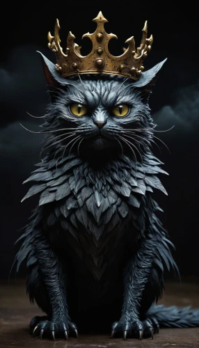 cat warrior,breed cat,cat sparrow,nebelung,king caudata,gray kitty,king crown,the ruler,gray cat,cat,imperial crown,animal feline,king of the ravens,the cat,crown render,cat image,regal,heraldic animal,crowned,rex cat,Illustration,Abstract Fantasy,Abstract Fantasy 18