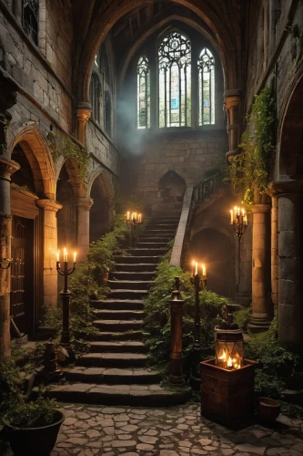 medieval architecture,dandelion hall,hall of the fallen,hogwarts,fireplaces,medieval,witch's house,castle of the corvin,sanctuary,the threshold of the house,candlelights,stone stairway,hallway,entrance hall,fairy tale castle,crypt,enchanted,stone stairs,staircase,cloister,Conceptual Art,Daily,Daily 03