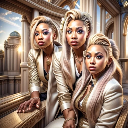 album cover,mogul,trinity,the three graces,girl group,business women,beautiful african american women,businesswomen,holy 3 kings,lionesses,the mona lisa,power icon,black women,excellence,beauty icons,all the saints,clones,icons,angels of the apocalypse,three kings