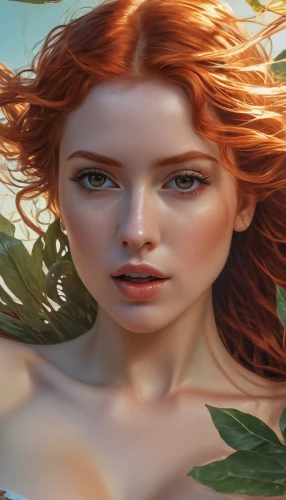 natural cosmetic,fantasy portrait,redheads,portrait background,lilian gish - female,poison ivy,orange blossom,world digital painting,natura,flora,romantic portrait,fantasy art,fae,nami,girl in the garden,rosa ' amber cover,red-haired,faery,natural cosmetics,fantasy woman,Conceptual Art,Fantasy,Fantasy 05