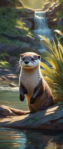 otter,otters,north american river otter,otter baby,otterbaby,mustelidae,chipmunk,squirell,mustelid,river cooter,beaver,coatimundi,rocket raccoon,gopher,nutria,madagascar,quill,perched on a log,sea otter,aquatic mammal,Illustration,Retro,Retro 12