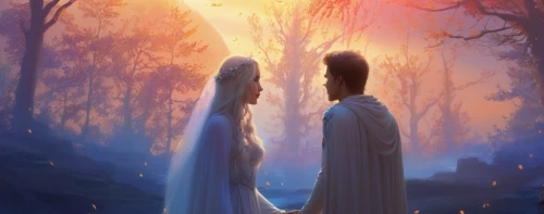love in the mist,loving couple sunrise,romantic scene,adam and eve,holy forest,fantasy picture,before the dawn,the night of kupala,a fairy tale,forest of dreams,fairy tale,ceremony,idyll,fairytale,in the forest,digital painting,forest background,druids,guiding light,evening atmosphere,Illustration,Realistic Fantasy,Realistic Fantasy 01