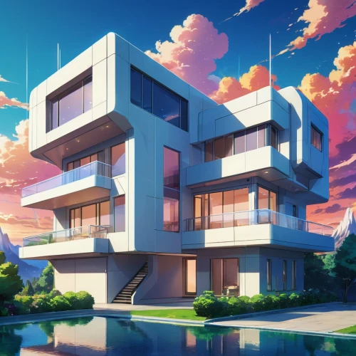 sky apartment,modern architecture,modern house,contemporary,cubic house,real-estate,apartments,cube house,kirrarchitecture,residential,luxury property,luxury real estate,an apartment,apartment building,aqua studio,futuristic architecture,apartment complex,cubic,frame house,bulding,Illustration,Japanese style,Japanese Style 03