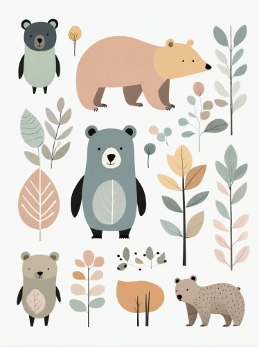 woodland animals,forest animals,animal shapes,fall animals,animal icons,winter animals,small animals,round animals,bear cubs,whimsical animals,mammals,animal stickers,brown bears,forest animal,bears,ccc animals,rodentia icons,anthropomorphized animals,black bears,round kawaii animals,Illustration,Vector,Vector 13