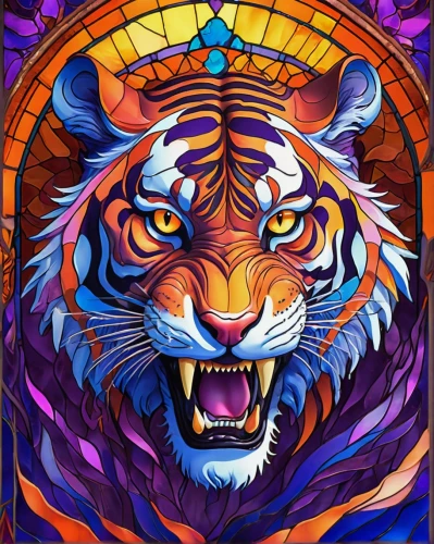tiger,royal tiger,tigers,a tiger,tigerle,bengal tiger,panthera leo,zodiac sign leo,lion,tiger png,psychedelic art,asian tiger,lion - feline,tiger head,crown chakra,stained glass,lion white,type royal tiger,blue tiger,bengal,Illustration,Realistic Fantasy,Realistic Fantasy 02