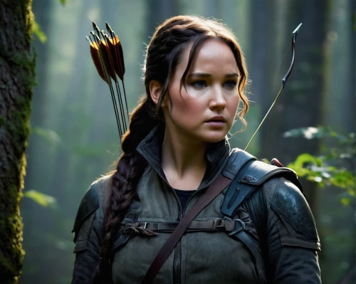 katniss,the hunger games,bows and arrows,bow and arrows,swath,huntress,robin hood,black warrior,the enchantress,lara,bow and arrow,elven,laurel wreath,female warrior,jennifer lawrence - female,warrior woman,female hollywood actress,divergent,juniper,runes,Conceptual Art,Daily,Daily 07