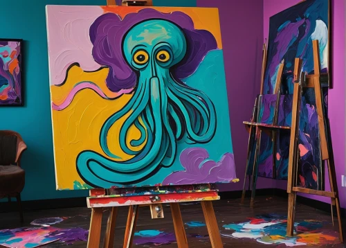 fun octopus,octopus,cephalopod,octopus tentacles,calamari,tentacles,kraken,cephalopods,tentacle,polyp,blue monster,giant squid,cuthulu,squid,under sea,squid rings,meticulous painting,octopus vector graphic,pink octopus,painting technique,Art,Artistic Painting,Artistic Painting 40