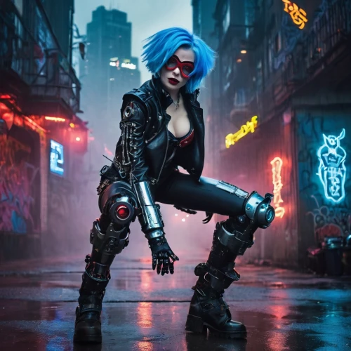 cyberpunk,harley quinn,harley,renegade,catwoman,cyborg,terminator,femme fatale,electro,cosplay image,kat,kali,streampunk,katana,huntress,punk,lex,nova,neo-burlesque,cyber,Illustration,Realistic Fantasy,Realistic Fantasy 02