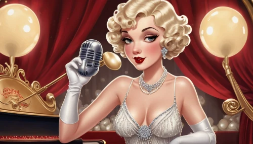 fanny brice,singer,announcer,jazz singer,ann margarett-hollywood,roaring 20's,valentine day's pin up,singing,valentine pin up,microphone,vintage illustration,retro pin up girl,marylyn monroe - female,showgirl,mic,the phonograph,roaring twenties,sing,78rpm,cinderella,Illustration,Retro,Retro 08