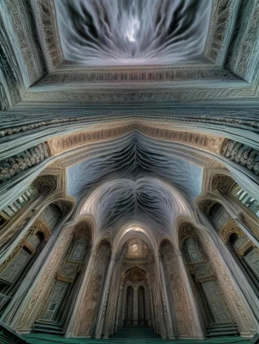 the hassan ii mosque,vaulted ceiling,the ceiling,cathedral of modena,ceiling,islamic architectural,marble palace,ancient roman architecture,hassan 2 mosque,sultan ahmet mosque,king abdullah i mosque,fractalius,dome roof,the center of symmetry,haunted cathedral,hall of the fallen,hdr,cathedral,fractals art,mandelbulb