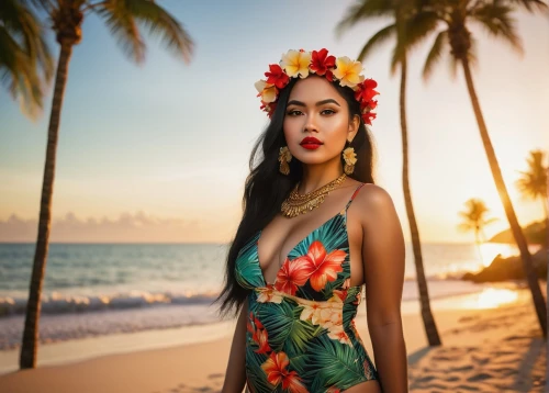 beach background,aloha,tropical floral background,floral dress,luau,hula,mai tai,polynesian girl,hawaiian,lei,miss vietnam,hawaii,moana,floral,beautiful girl with flowers,punta cana,tropical bloom,floral background,rosa bonita,tropical,Art,Classical Oil Painting,Classical Oil Painting 44