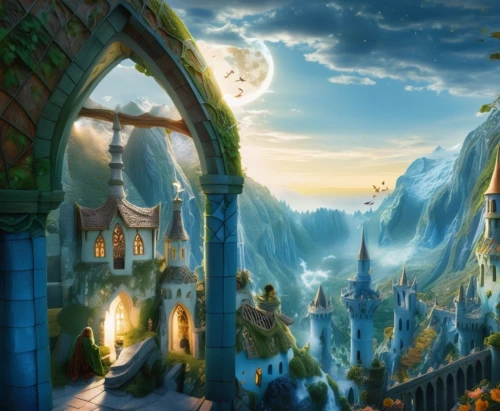 fantasy landscape,fantasy world,fantasy picture,fantasy city,fairy tale castle,3d fantasy,aurora village,fantasy art,fairy village,fairy world,world digital painting,hogwarts,cartoon video game background,fairytale castle,knight village,dream world,fairy tale,fantasia,elves flight,northrend,Photography,General,Fantasy