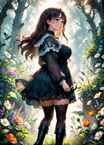 flower fairy,garden fairy,fairy tale character,wonderland,vanessa (butterfly),rosa 'the fairy,alice,falling flowers,girl in the garden,rosa ' amber cover,fairy world,girl in flowers,fantasy portrait,fantasy picture,gentiana,fantasia,flora,forest clover,lilly of the valley,little girl fairy,Anime,Anime,Cartoon