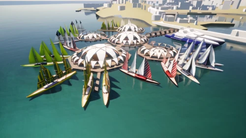 offshore wind park,artificial island,artificial islands,stilt houses,very large floating structure,floating islands,cube stilt houses,floating huts,docks,ship yard,solar cell base,mushroom island,costa concordia,shipyard,floating restaurant,seaside resort,harbor area,oil platform,floating production storage and offloading,container terminal