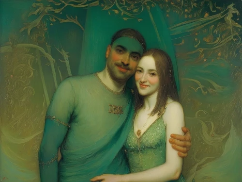young couple,romantic portrait,fantasy portrait,adam and eve,man and wife,gothic portrait,couple boy and girl owl,couple,oil painting,two people,idyll,bird couple,parrot couple,boy and girl,genuine turquoise,oil on canvas,turquoise,fantasy picture,artist portrait,couple in love,Art,Classical Oil Painting,Classical Oil Painting 44