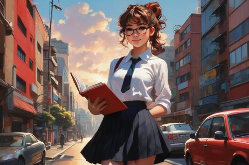 schoolgirl,librarian,girl studying,school skirt,teacher,student,tutor,school uniform,bookworm,academic,school clothes,anime girl,study,reading glasses,girl walking away,world digital painting,mikuru asahina,kotobukiya,reading,primary school student,Conceptual Art,Oil color,Oil Color 04