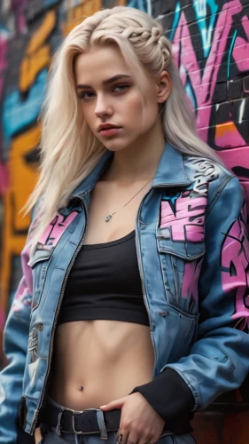 denim jacket,denim background,jean jacket,denim,jeans background,cool blonde,bolero jacket,grunge,abs,wallis day,punk,saxon,denims,denim jeans,pink background,leather jacket,hip rose,crop top,aeriel,hd,Photography,General,Natural