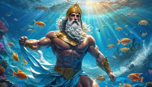 poseidon,god of the sea,sea god,poseidon god face,merman,merfolk,aquaman,mergus,brahma,triton,zeus,underwater background,mermaid background,neptune,ramayan,el mar,believe in mermaids,aquarius,sea man,messenger of the gods,Illustration,Realistic Fantasy,Realistic Fantasy 20