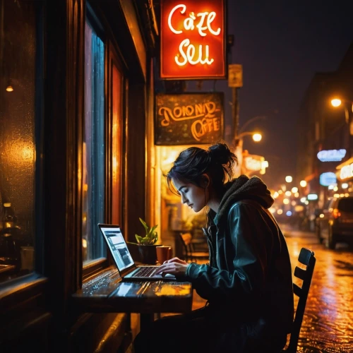 woman at cafe,street cafe,paris cafe,online date,girl at the computer,restaurants online,remote work,man with a computer,computer addiction,woman drinking coffee,neon coffee,the coffee shop,coffee shop,women at cafe,laptop,coffeehouse,browsing,night administrator,computer business,write a review,Illustration,Realistic Fantasy,Realistic Fantasy 23