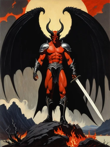 devil,fire devil,diablo,satan,the devil,lucifer,hellboy,heroic fantasy,daemon,spawn,devil wall,black dragon,heaven and hell,death god,devils,angel and devil,the archangel,black warrior,magma,dragon slayer,Illustration,Retro,Retro 15