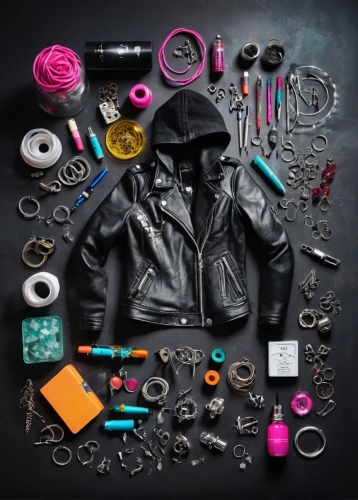 components,scrap collector,assemblage,school tools,trinkets,school items,objects,disassembled,motorcycle accessories,women's accessories,materials,accesories,scrap dealer,kit,vanitas,contents,hiking equipment,burglar,acetylene,cyberpunk,Unique,Design,Knolling