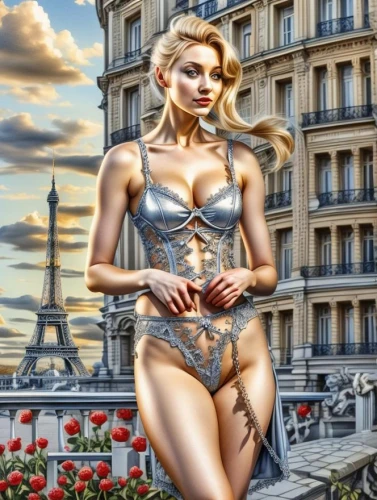 paris clip art,paris,pin-up girl,world digital painting,bodypaint,paris balcony,eiffel,french valentine,universal exhibition of paris,femme fatale,bodypainting,blonde woman,pin up girl,french digital background,pin-up model,retro pin up girl,pin-up,image manipulation,agent provocateur,photoshop manipulation