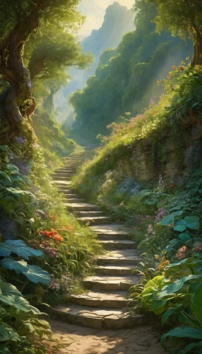 forest path,pathway,hiking path,the mystical path,wooden path,the path,path,tree top path,forest landscape,studio ghibli,winding steps,forest road,tree lined path,trail,fantasy landscape,gordon's steps,way of the roses,landscape background,towards the garden,fairy forest,Conceptual Art,Fantasy,Fantasy 05