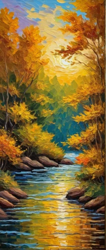 fall landscape,autumn landscape,river landscape,oil painting,painting technique,autumn background,oil painting on canvas,oil on canvas,fall foliage,flowing creek,a river,golden autumn,trees in the fall,autumn trees,the trees in the fall,raven river,autumn mountains,autumn frame,mountain river,fall colors,Illustration,American Style,American Style 01