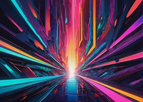 neon arrows,abstract retro,prism,spectrum,electric arc,colorful city,colorful light,tunnel,light track,80's design,hd wallpaper,scroll wallpaper,electric,digiart,4k wallpaper,gradient effect,light spectrum,kaleidoscope,colorful background,intense colours,Illustration,Japanese style,Japanese Style 13