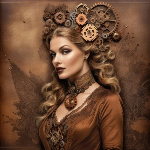 steampunk gears,steampunk,victorian lady,vintage woman,fantasy portrait,victorian style,wind rose,mystical portrait of a girl,gothic portrait,faery,fantasy art,celtic queen,vintage girl,romantic portrait,baroque angel,vintage women,the enchantress,vintage angel,clockmaker,sorceress,Illustration,Realistic Fantasy,Realistic Fantasy 13