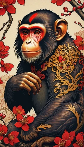 chimpanzee,barbary monkey,primate,monkey island,monkeys band,bonobo,monkey,monkey family,oriental painting,monkey soldier,war monkey,macaque,chimp,the monkey,primates,chinese art,capuchin,japanese art,monkey gang,common chimpanzee,Illustration,Vector,Vector 15