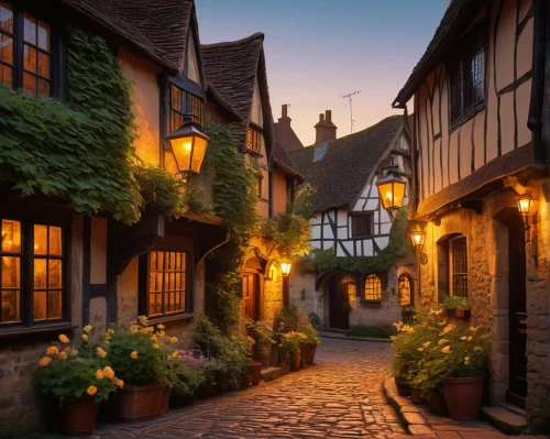 medieval street,half-timbered houses,alsace,medieval town,medieval architecture,half-timbered house,half-timbered,colmar,half timbered,knight village,rothenburg,the cobbled streets,shaftesbury,timber framed building,thun,normandy,beautiful buildings,strasbourg,england,wooden houses,Conceptual Art,Fantasy,Fantasy 17