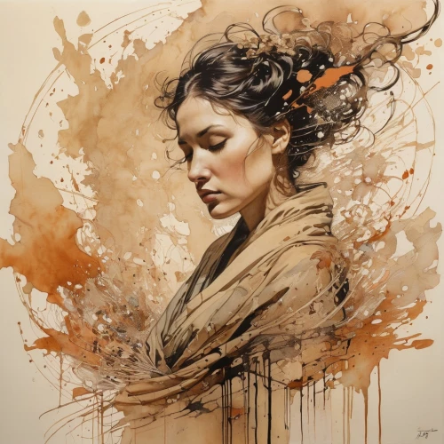 mystical portrait of a girl,woman thinking,boho art,art painting,gold paint strokes,italian painter,painted lady,katniss,woman of straw,fineart,woman portrait,mary-gold,young woman,artist,woman playing,gold foil art,by chaitanya k,geisha,fire artist,portrait of a girl,Photography,General,Commercial