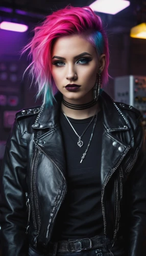 punk,grunge,pink hair,emo,lis,vada,goth woman,magenta,pink background,tori,nora,dye,silphie,punk design,cyberpunk,poison,ammo,purple background,leather jacket,renegade,Illustration,Black and White,Black and White 13