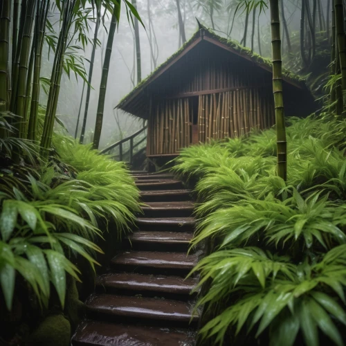 house in the forest,rain forest,rainforest,bamboo forest,foggy forest,yakushima,wooden path,tropical house,valdivian temperate rain forest,costa rica,foggy landscape,tropical jungle,the cabin in the mountains,polynesian,kyoto,treehouse,wooden sauna,wooden hut,foggy mountain,hawaii bamboo,Photography,Documentary Photography,Documentary Photography 01