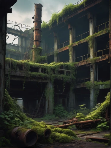 industrial ruin,abandoned factory,lost place,abandoned place,abandoned places,lostplace,industrial landscape,industrial plant,derelict,old factory,juice plant,empty factory,abandoned,lost places,chemical plant,ruins,refinery,gunkanjima,disused,overgrown,Illustration,Retro,Retro 02